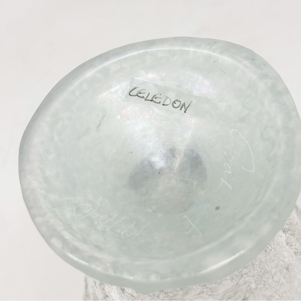 Textured Bubbled Goblet With Nautical Details Celedon Base 5” X 3” X 2.25” - Picture 7 of 7
